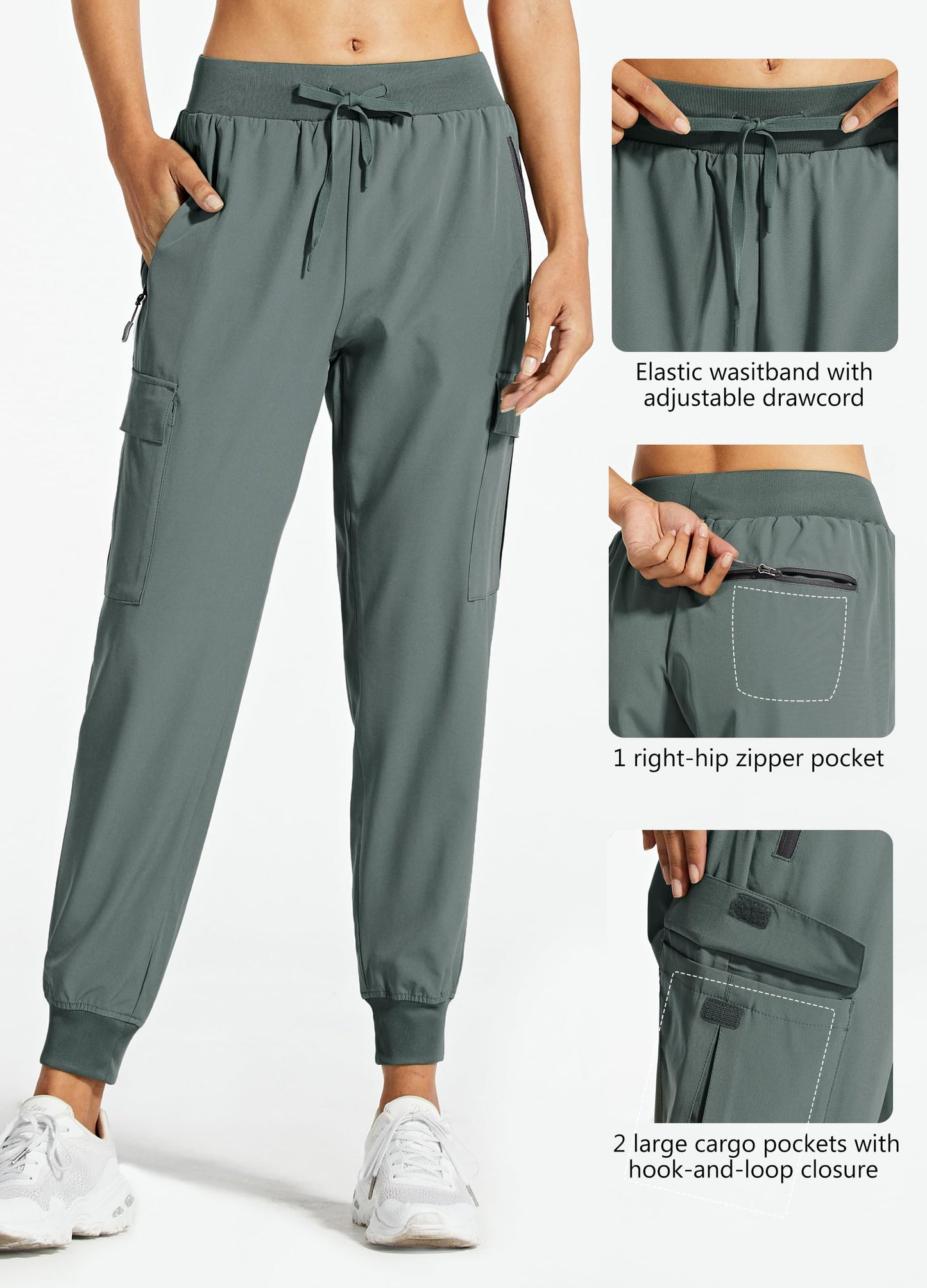 Libin Women's Cargo Joggers Lightweight Quick Dry Hiking Pants Athletic Lounge Casual Travel, Metropolis Gray XL