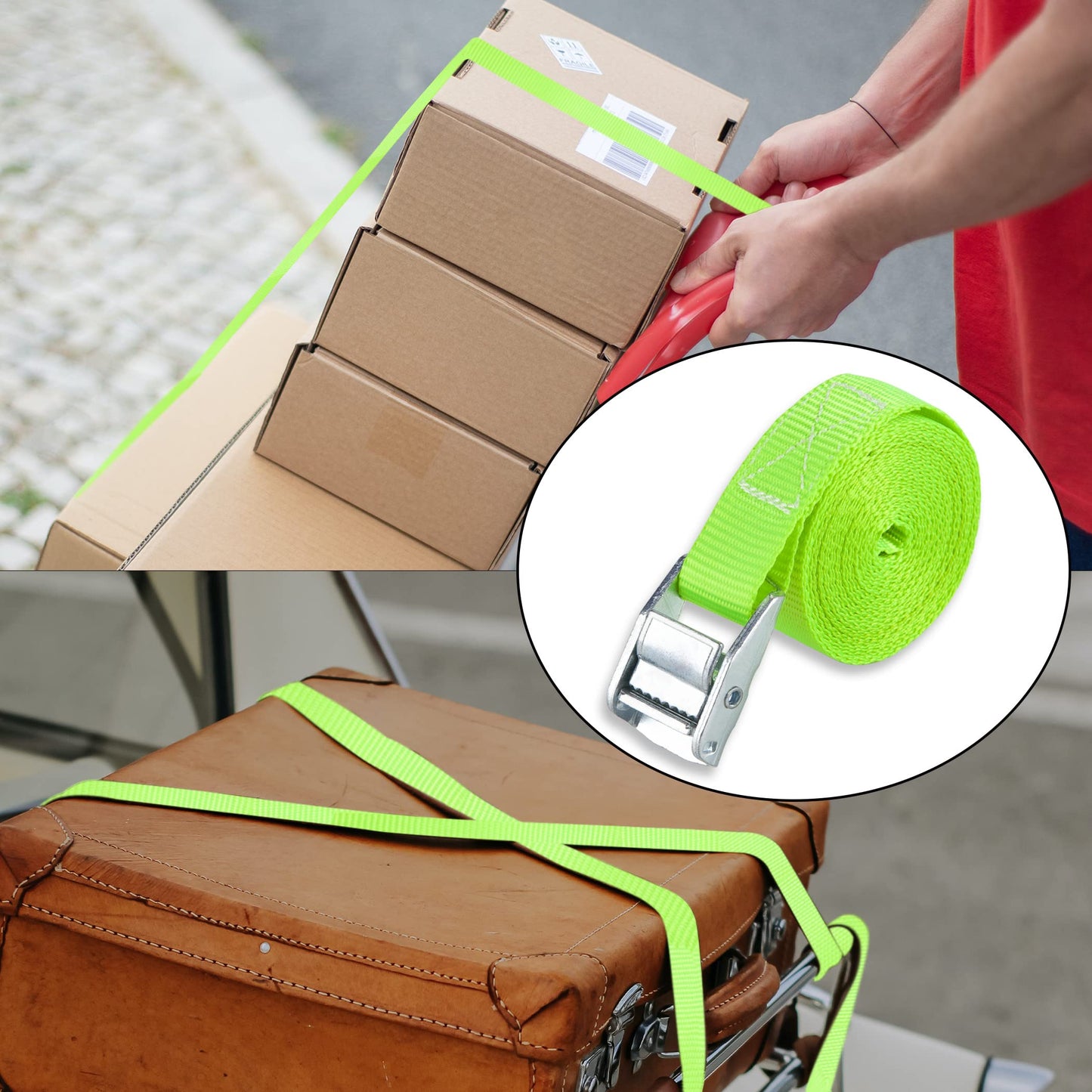 Cartman 1" x 12 ft Lashing Straps, 6 Pack, 600 lb Break Strength, Green