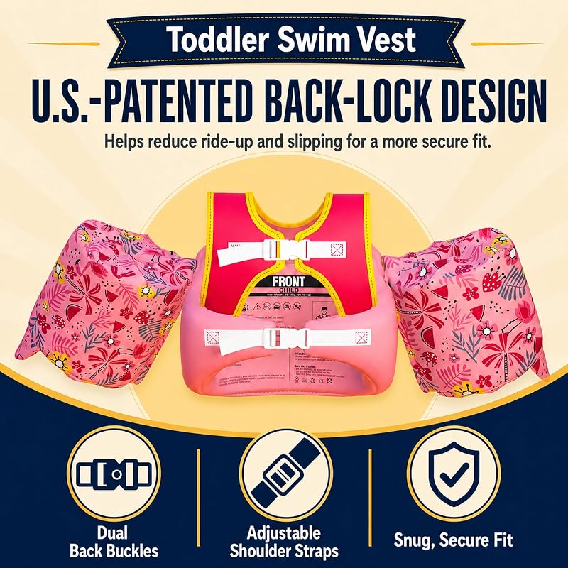 Dark Lightning Toddler Swim Vest with Arm Wings - 33-55 lbs, USCG Approved, Variation: Chill Flamingo