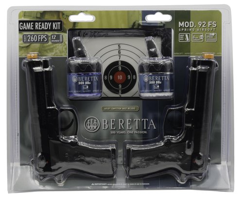 Beretta 92 FS 6mm BB Pistol Airsoft Gun, Game Ready Kit (2 Guns, Target and BBs)
