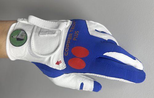 Copper Tech Golf Grip Training Gloves Men's Left OR Right Hand White/Royal Blue with Ball Marker (X-Large, Left)