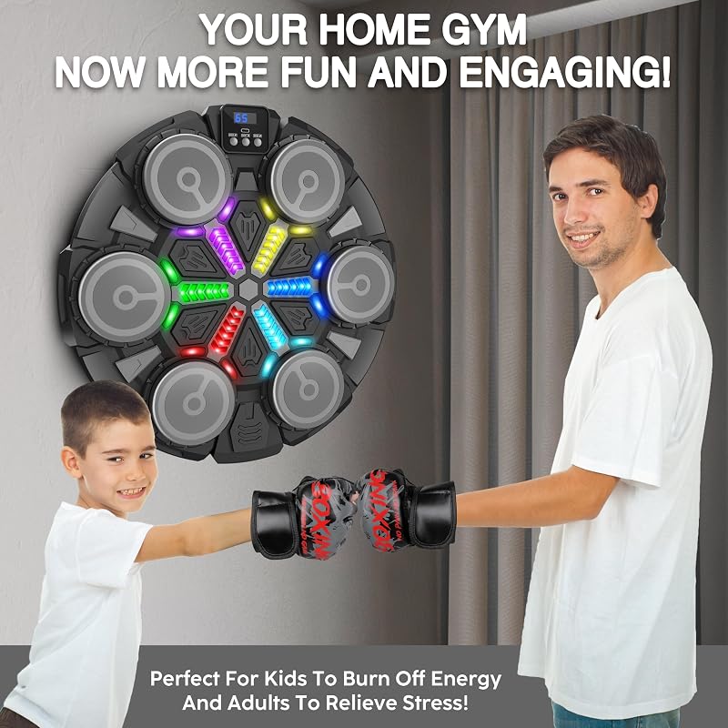 Music Boxing Machine with Gloves, Interactive Boxing Target for Active Kids - Black M