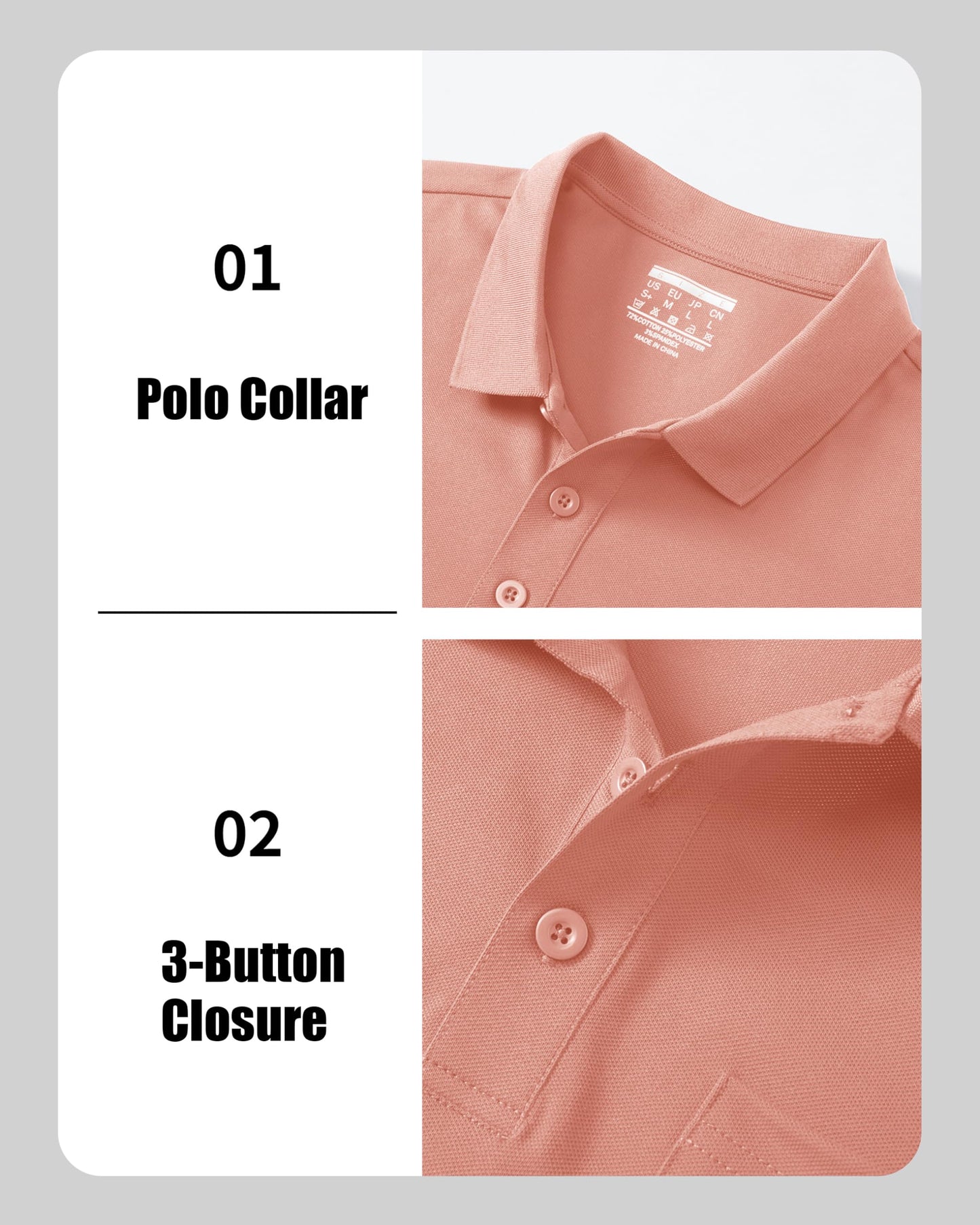 MAGCOMSEN Mens Polo Shirts with Pocket Cotton Pique Short Sleeve Collared Shirt Moisture Wicking Golf Shirts 3-Button Shirts Pink 2XL