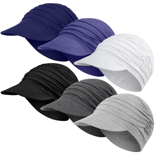 Jamntower 6 Pcs Chemo Cancer Hat for Women Breathable Bamboo Newsboy Baseball Cap Soft Headwear for Cancer Patient Hair Loss(Black, Light Gray, White, Navy Blue, Dark Gray, Grey Blue)