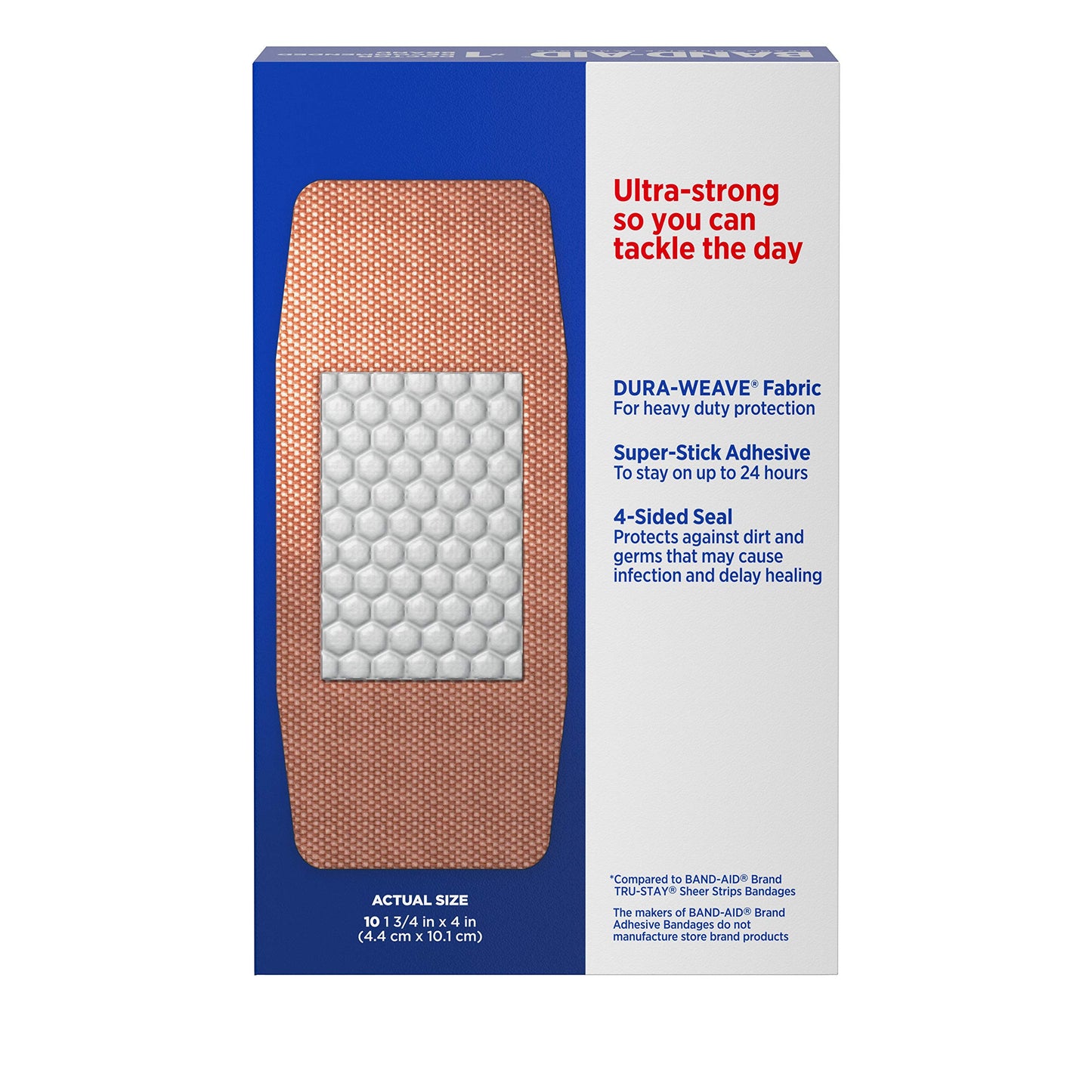 BAND-AID Brand Sterile Tough Strips Adhesive Bandages for First Aid & Wound Care, Durable Protection & Comfort for Minor Cuts & Scrapes, Heavy-Duty Fabric Bandages, Extra Large, 10 ct (Pack of 4)