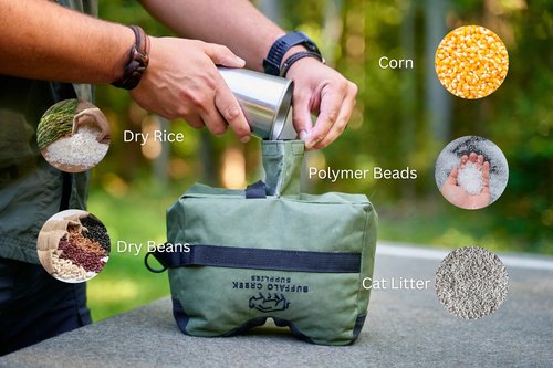 Buffalo Creek Supplies All Weather Durable Front and Rear Shooting Bag Combo, for Target Sports, Shooting Bench Rest Bag for Hunting & Competition Sports- Unfilled (Olive Drab)