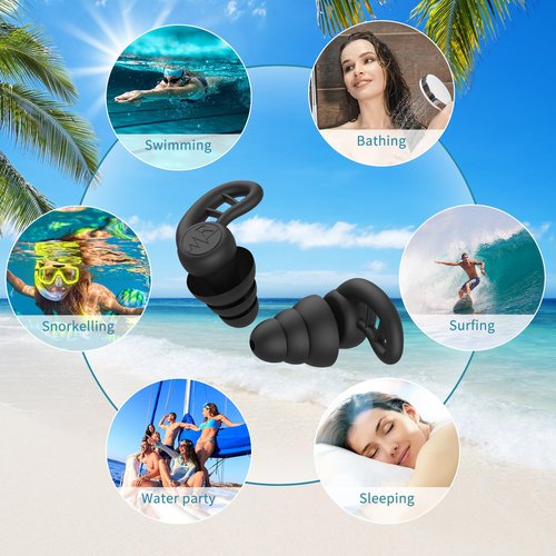 Swimming Ear Plugs for Adults,4 Pairs Waterproof Reusable Silicone Colorful Swim Earplugs for Swimming Surfing Snorkeling Showering and Water Pool,Beach,Ocean