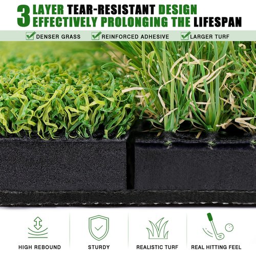 BIRDIEBLAST Premium Golf Hitting Mat, 10mm Foam Padding with Rubber Backing Golf Mat, Golf Practice Mat for Indoor and Outdoor Training