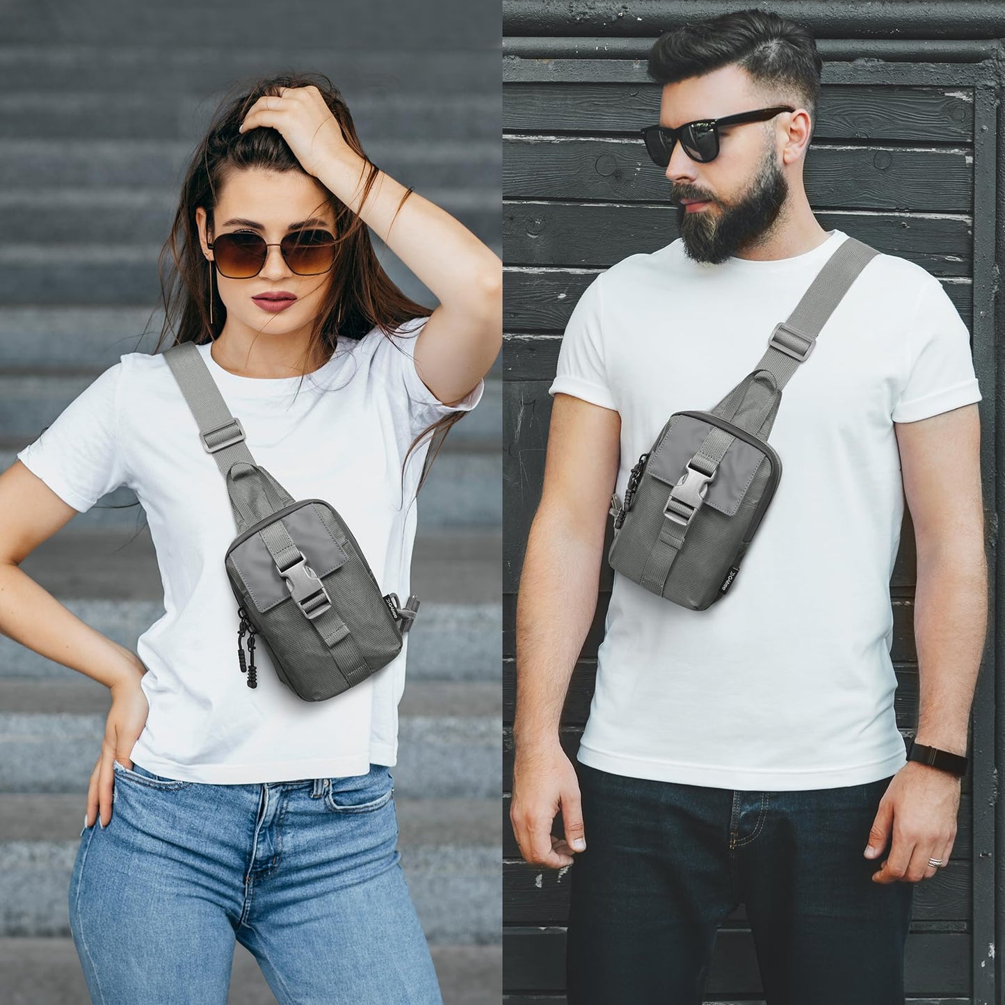 G4Free Waterproof Mini Crossbody Sling Bag, Small Chest Fanny Pack for Men, Lightweight Travel Sports Purse (Grey)
