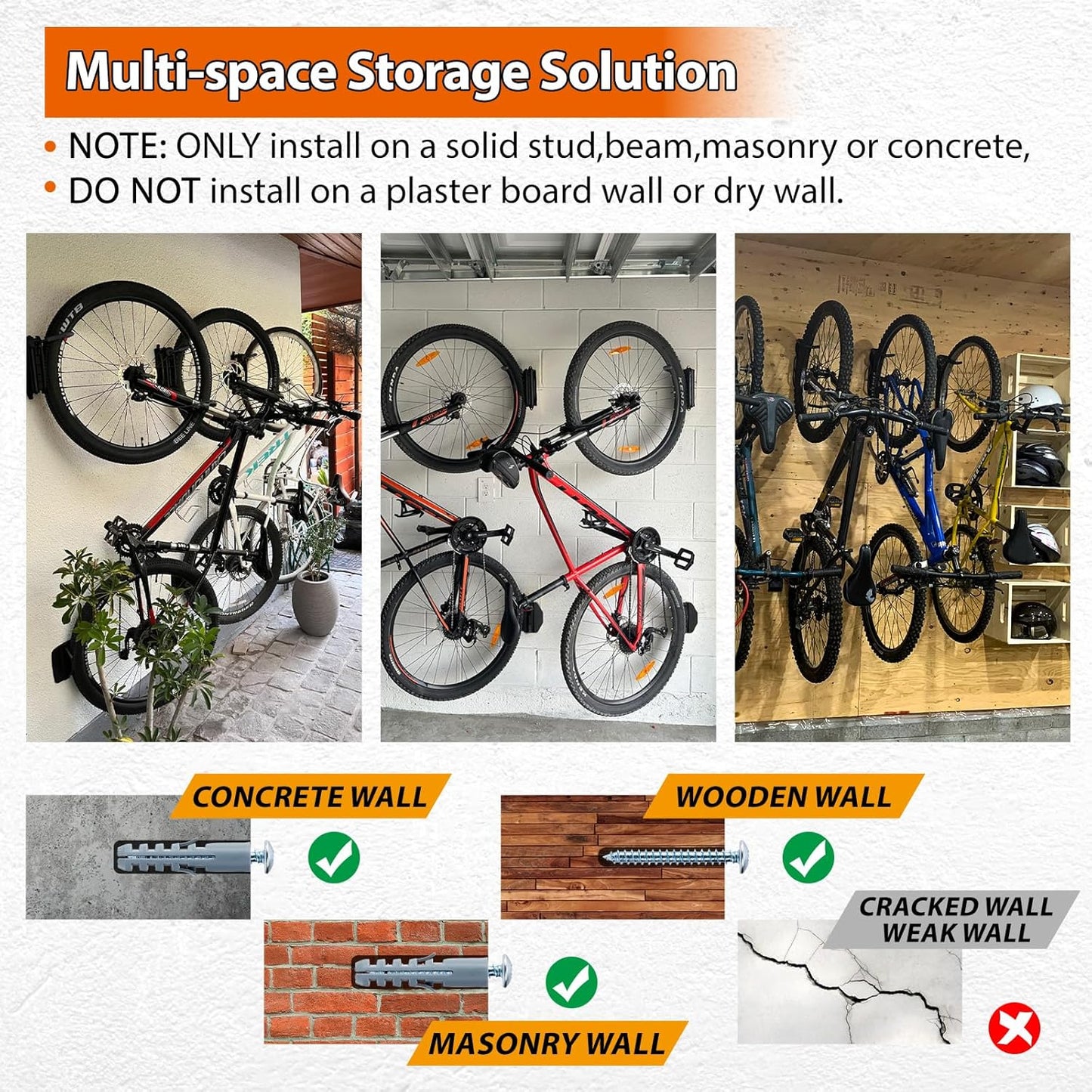 Hycline Swivel Bike Wall Mount: Bicycle Rack for Garage Organizer - Space-saving Wall Mounted Vertical Bike Hook Hanger - Heavy-duty Sturdy Storage Bike Rack for Home & Indoor - 2PCS