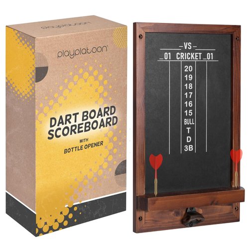 Play Platoon Chalkboard Dart Scoreboard & Holder Wall Mount with Bottle Opener - 10x17 Inch Wood Scoreboard, Professional Accessories, Holds 12 Darts