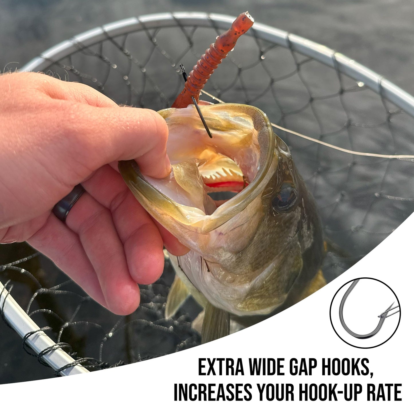 Reaction Tackle Wide Gap Wacky Hooks, Weedless Worm Hooks for Bass, High Carbon Steel Hooks for Stick Worm Soft Plastics, Neko Rig and Finesse Fishing - Size 1/0 Weedless Wire Guard (25-Pack)