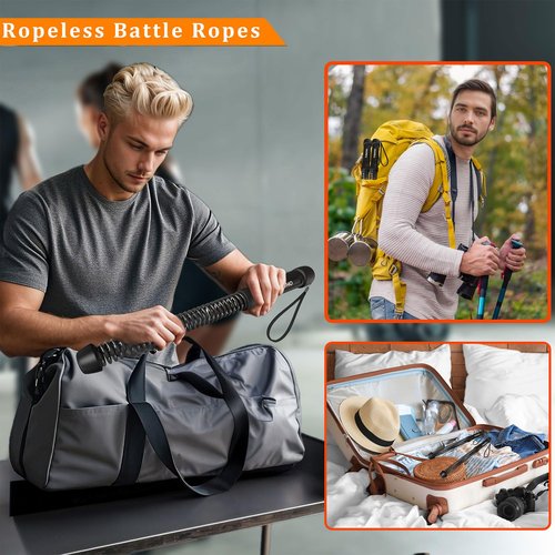 Ropeless Battle Ropes for Home Gym - Cordless Training Rope Fitness Equipment for Men & Women, Weighted Workout Ropes for HIIT, No-Jump Full-Body Exercise, Heavy Resistance & Travel-Friendly (Pink)