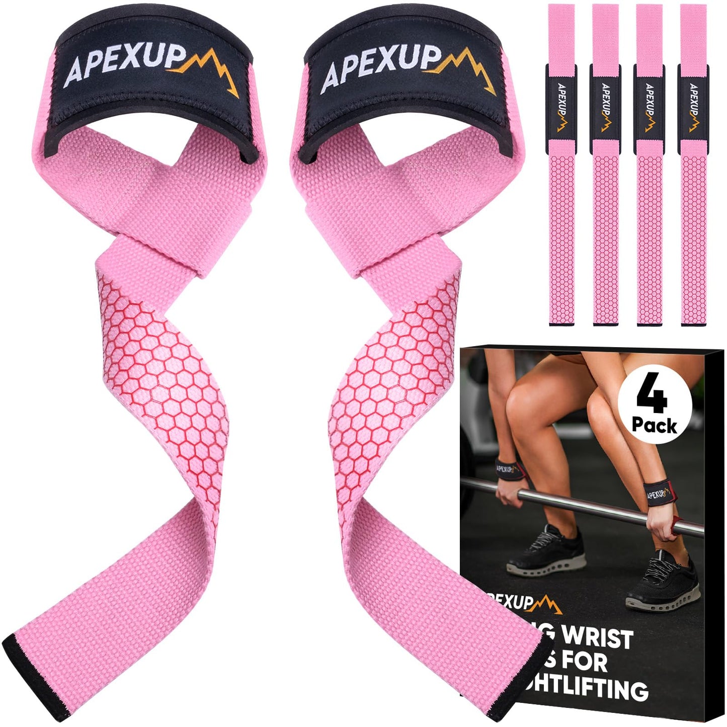 APEXUP Weight Lifting Straps for Weightlifting, Lifting Wrist Straps Gym, Deadlift Strap, Anti Slip Silicone Weightlifting Strap Men Women Powerlifting, Strength Training (Pink, 2 Pair)