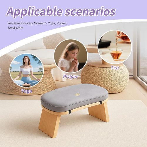 HOSASSPER Bamboo Meditation Bench, Folding Meditation Stool with Velvet Cushion & Carry Bag, Seiza Prayer Stool, Kneeling Meditation Bench for Yoga, Mindfulness & Zen Practice