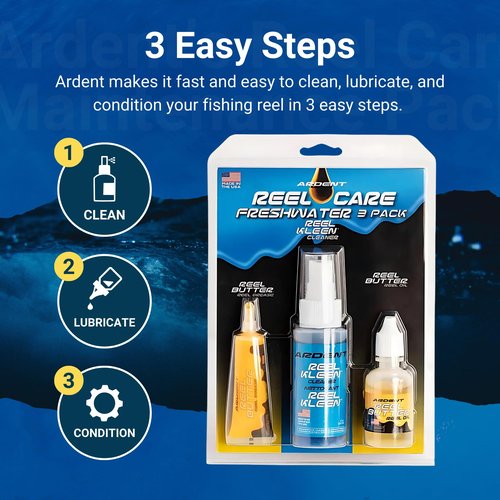 Ardent Reel Care Freshwater 3 Pack, Includes Reel Butter Grease - Kleen Cleaner and Butter Oil, Long Lasting Protection, Prevents Corrosion and Smooth Casting, Made in The USA