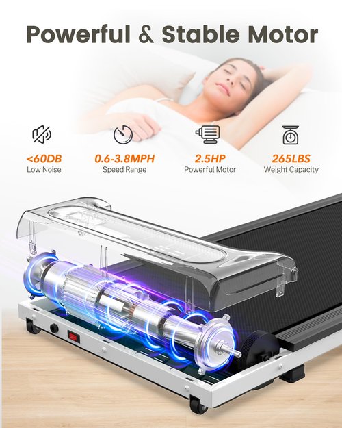 Yagud Walking Pad, Under Desk Treadmill for Home and Office, 2.5 HP Portable Walking Jogging Running Machine with Remote Control and LED Display