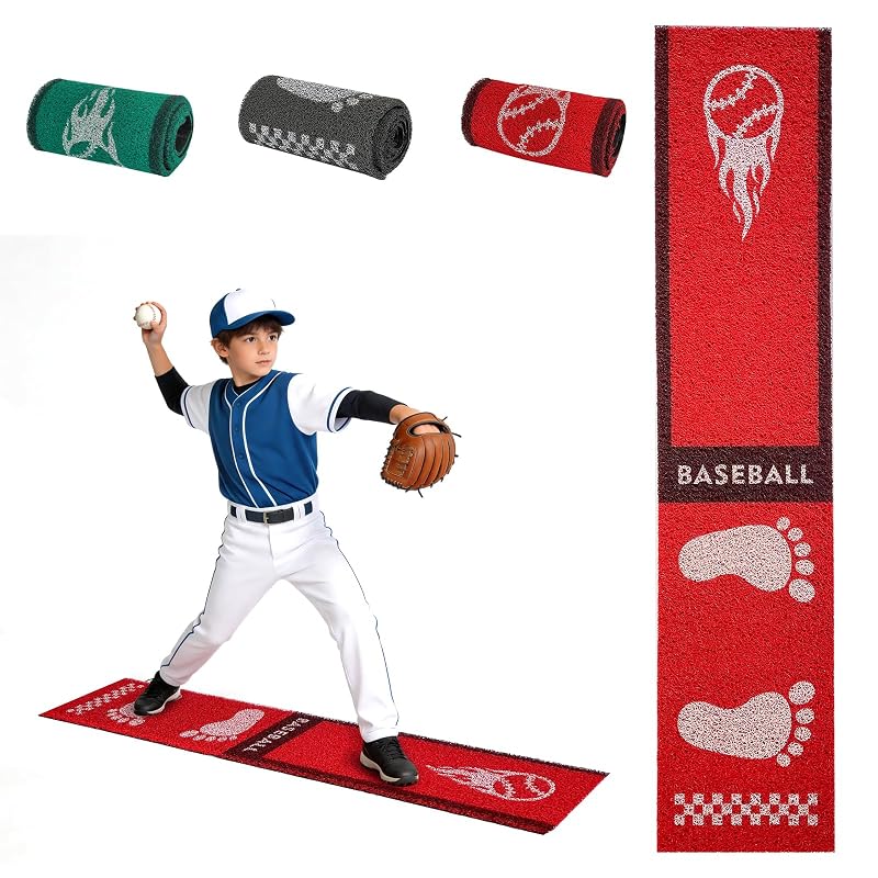 Moonace Baseball Softball Pitching Mat - 65x14 Anti-Slip Training Mat, Red Variation