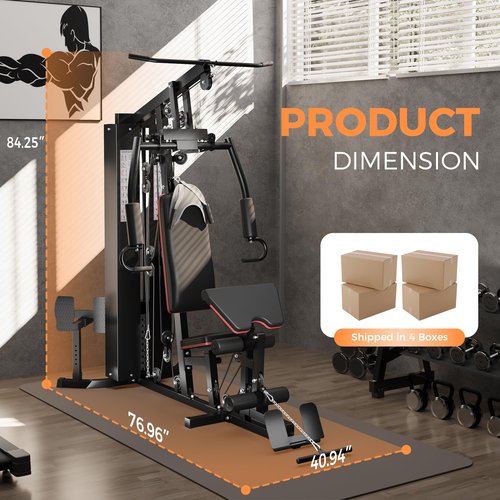 Multifunctional Home Gym Equipment, Workout Station with 150LBS Weight Stack, Full Body Workout Equipment with Pulley System, All in One Workout Machine with Leg Press