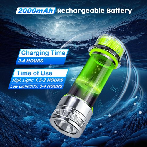 BlueFire Rechargeable Diving Flashlight, 1500 Lumen Scuba Diving Light, 3 Modes Underwater IPX8 Waterproof LED Flashlight,Night Dive Torch Submersible Light for Outdoor Under Water Sports (2 Pack)
