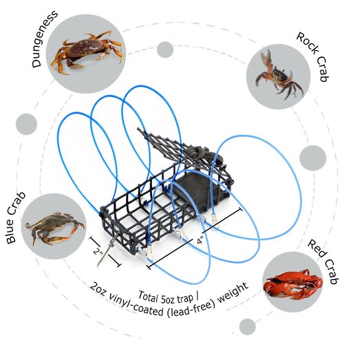 AirFly Heavy Surf 6-Loop Crab Trap for Fishing Poles – Lead-Free, USA-Made, Premium Durable Loops – Ideal for Dungeness, Blue, Rock Crabs – Includes Bait & Reserve Loops