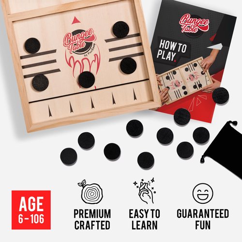 Bungee Table Fast Sling Puck Game - Large Size - Test Your Speed and Accuracy with This Fast-Paced Wooden Air Hockey Board Game - Guaranteed Fun for Family Night or Friends Party