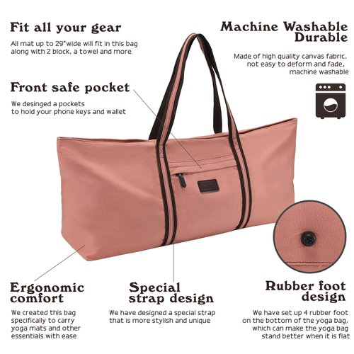 RXHOSIGAY with Multi-Functional Storage Pockets Full-Zip Extra Large Yoga Mat Tote Bag Sports Gym Pilates Bag Pink