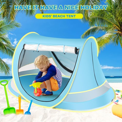 Baby Beach Tent with Baby Hat, Pop Up Toddler Travel Tent with Sun Hat for Boys or Girls, Sun Shade for Toddler Camping, Infant Portable Sun Shade, Summer Beach Baby (Blue Baby Tent with Hat)