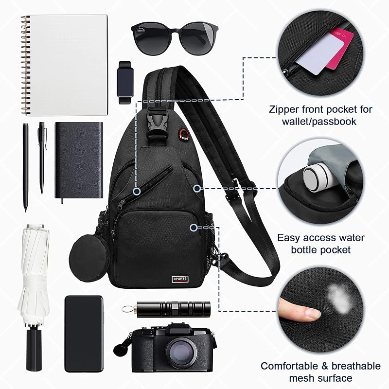 Small Sling Bag with Coin Pocket Fits for 11" Tablet, Black