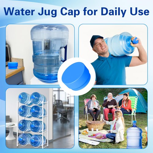 Gofriipai Upgraded 3 and 5 Gallon Water Jug Cap, Silicone Reusable Replacement Cap, No Spill 5 Gallon Water Jug Lid Fits 55mm Bottle, 5 gallon water bottle caps for Outdoor & Kitchen - Pack of 3