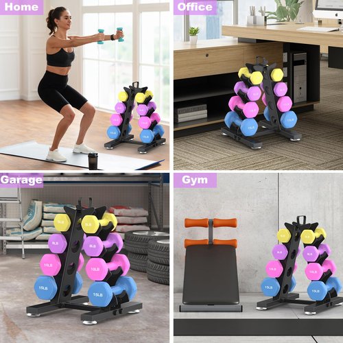 TomCare 4 Tier Dumbbell Rack Stand Only, Weight Rack for Dumbbell Set (5-15 LB) Home Gym Storage Rack for Weights Metal A-Frame Strength Training Dumbbell Racks with Handle (Dumbbells not Included)