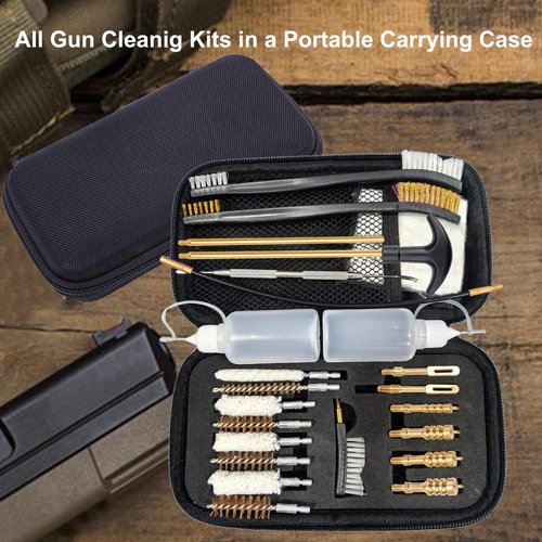 BESWON Gun Cleaning Kit Universal Handgun Rifle Cleaning Kit for .22 .357/.38 .40 .45 Caliber 9mm Pistol Cleaning Kit Brass Brush Tools with Portable Carrying Case