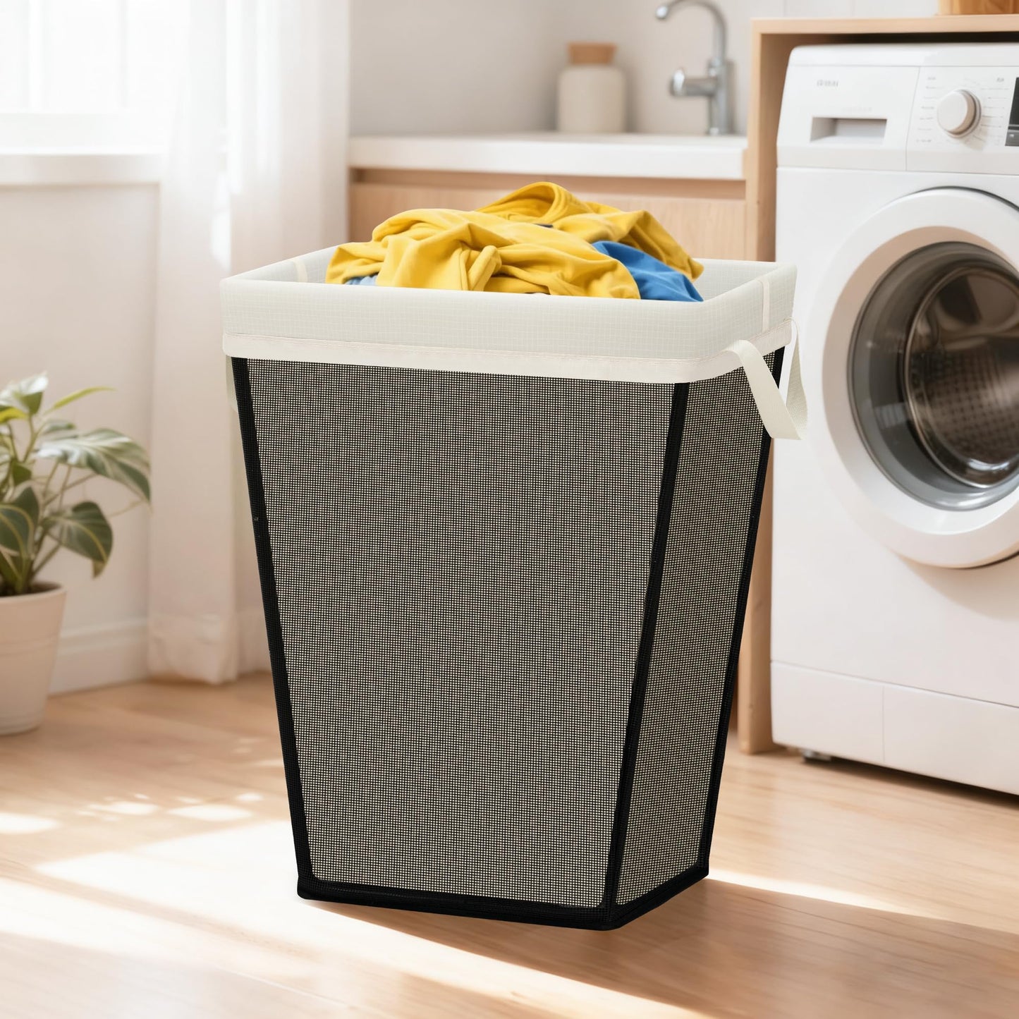 STO STO 75L Laundry Hamper, Space Saving Freestanding Clothes Basket with Iron Frame, Dirty Clothes Storage Bin with Removable Washable Liner for Bedroom, Bathroom, Dorm, Closet, Apartment, Beige