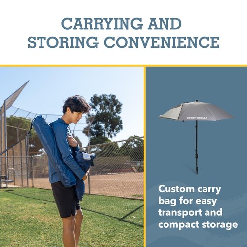 Sport-Brella Fieldedge (Gray) UPF 50+ Sun Protection Umbrella, 6-Foot Bi-Fold Canopy with Patented Side Panels, Premium Auger Bit and Carry Bag for Outdoor Shade on Beach, Grass, or Sidelines