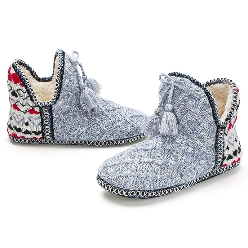Cozylook Women’s Knit Boot Slippers with Memory Foam Insole - Warm, Non-Slip, Indoor/Outdoor