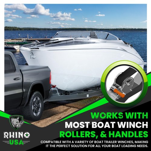 Rhino USA Boat Winch Strap with Hook (2" x 20') - 5,016lb Break Strength - Ultimate Replacement Boat Trailer Winch Straps with Safety Hook - Compatible with Pontoon, Jet Ski, Fishing Boat & More!