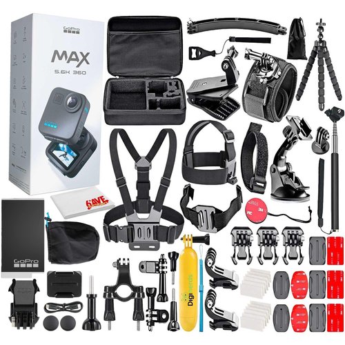 GoPro MAX 360 (2025) HD Video Waterproof Action Camera - with 50 Piece Accessory Kit | Dual-Lens 5.6K Spherical Video, 1/4-20 Mounting System Vlogging and VR Content Creation