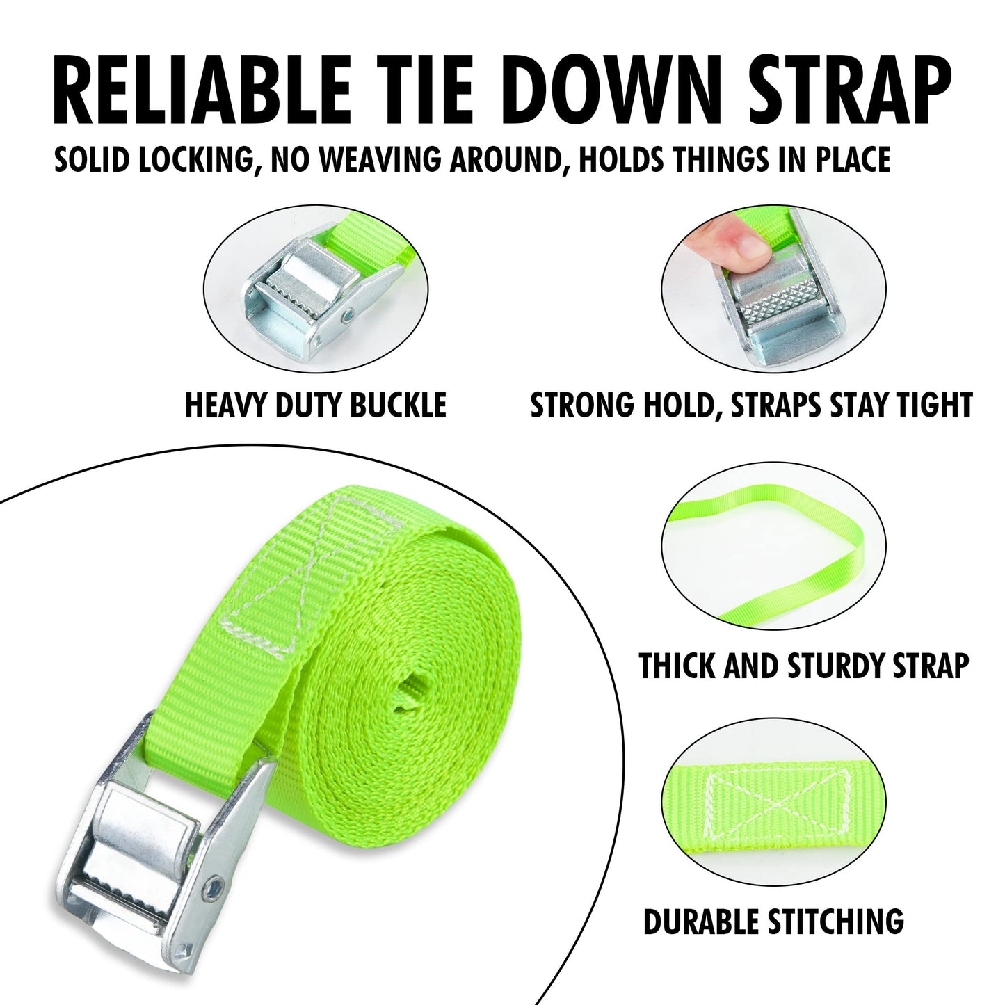 Cartman 1" x 12 ft Lashing Straps, 6 Pack, 600 lb Break Strength, Green