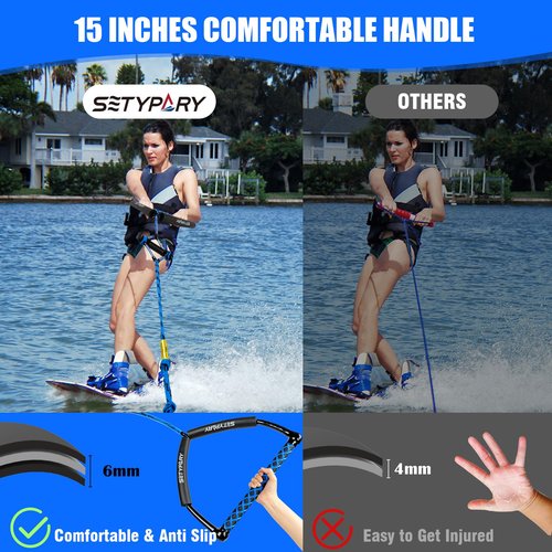 SETYPARY 75FT Wakeboard Rope and Handle, Floating Water Ski Rope for Watersports, 4 Sections Ski Ropes for Water Skiing, Kneeboarding, Wakeboarding (Blue & Black)