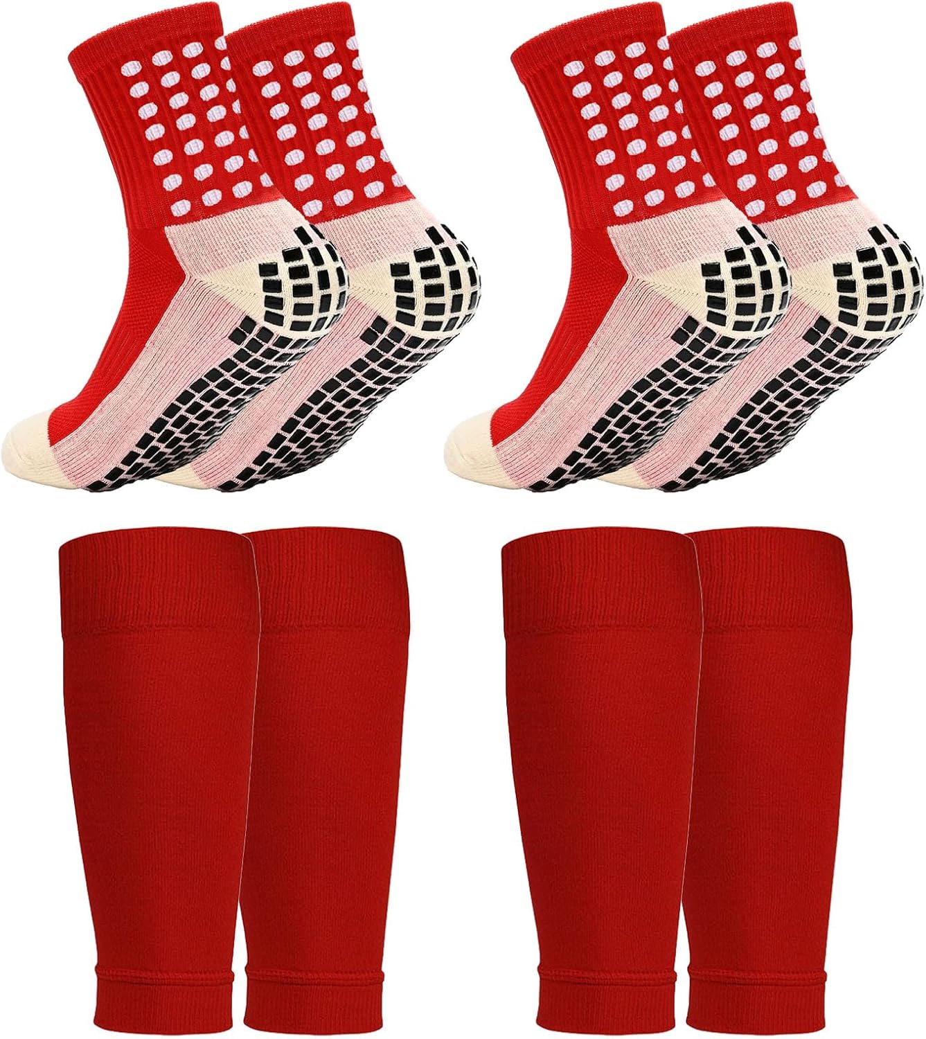 2/4 Sets Youth Grip Soccer Socks with Shin Guard Sleeves Kids Sleeve Socks for Boys Girls 7-14 for Soccer Basketball