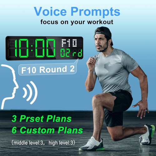 Gym Timer, 12'' Digital Wall Clock with Seconds Date for Home Gym, 5 Display Modes |4 Alarms | Remote Control Interval Workout Countdown Timer/Stopwatch for Classroom Office Living Room