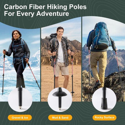 Carbon Fiber Trekking Poles, Lightweight Adjustable Hiking Poles with Cork Grips, Pair of 2 Walking Sticks Balance Support for Women and Men