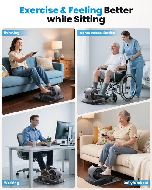 Under Desk Elliptical Machine,Motorized Ellipse Leg Exerciser for Seniors Fully Assembled with Remote Control, Compact and Portable,Dark Gray