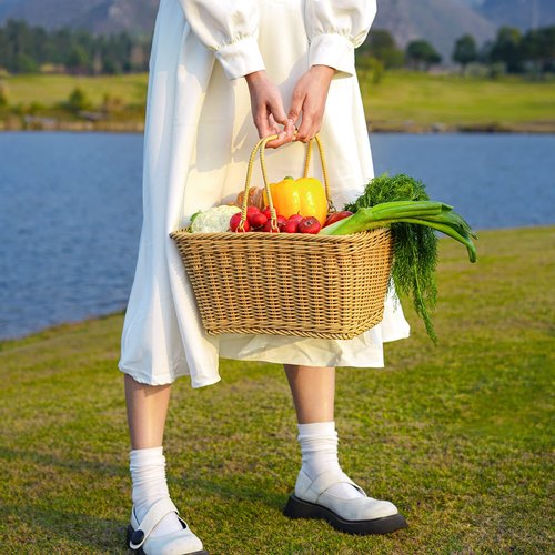 GRANNY SAYS Bike Basket, Wicker Basket for Bike, Hand-Woven Bicycle Basket, Detachable Wicker Front Handlebar Bike Basket