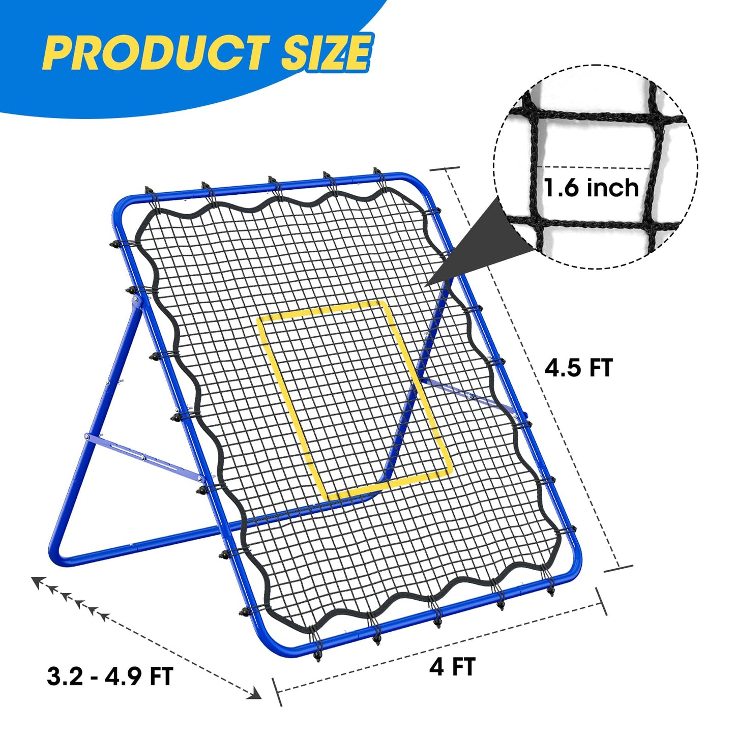 JIRTEMOT Volleyball's Rebounder, Volleyball Net System for Hitting, Blocking, Serving, Setting, Portable Volleyball Training Equipment with 6-Angle Quick Adjustments, 4.5x4FT