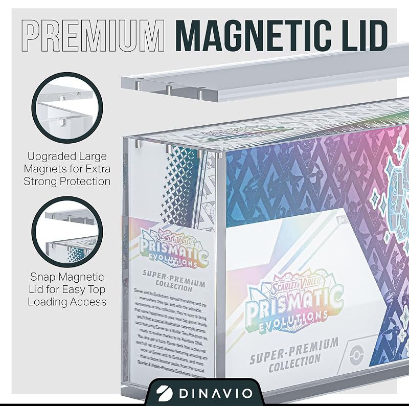 Prismatic Evolutions Acrylic Display Case 14.4 x 3.4 x 6.9 in with 8mm+5mm Thick, Magnetic Lid