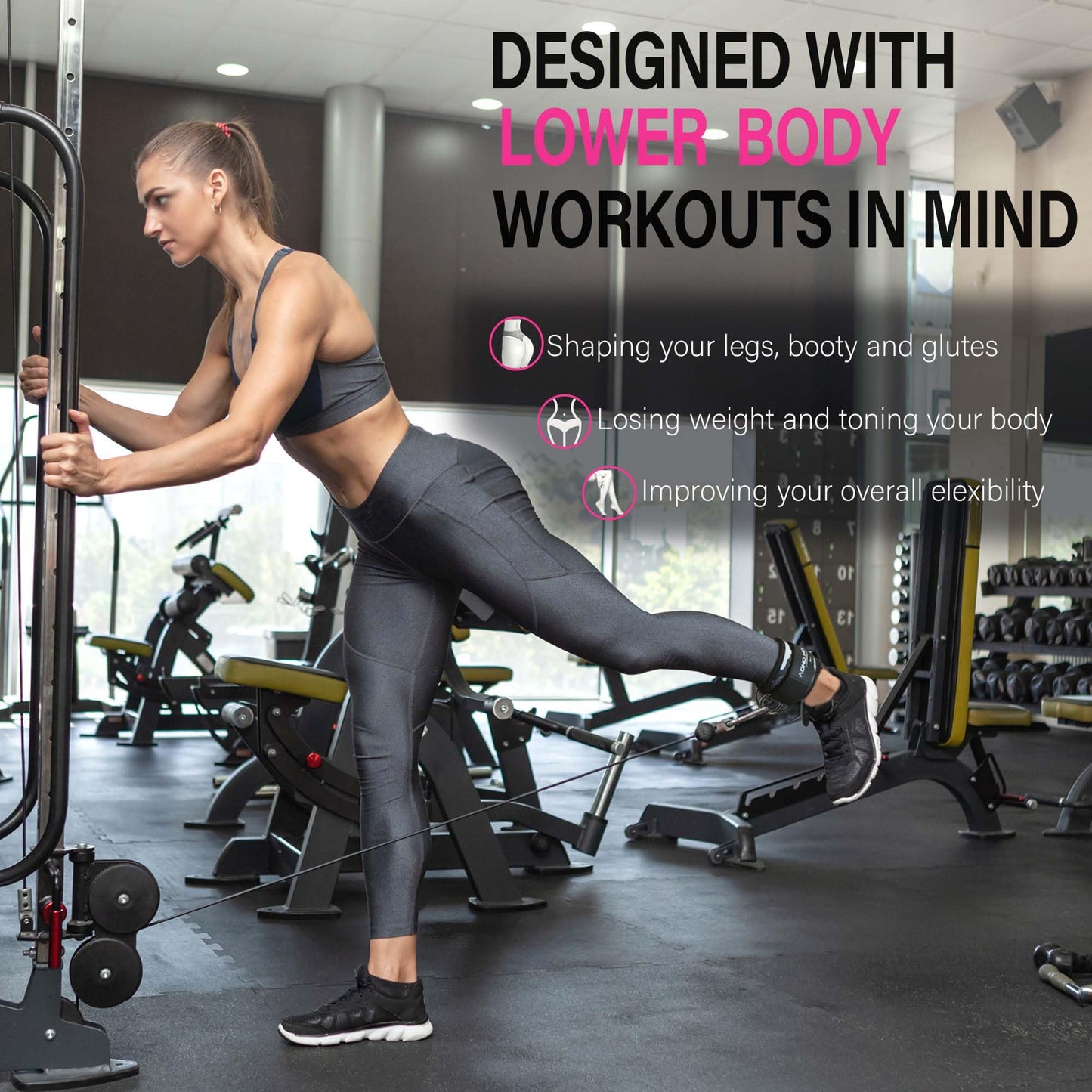 AOHO MOOON Ankle Strap for Cable Machine Attachments, Gym Accessories for Women and Men, Neoprene Ankle Cuffs for glute Kickback, Leg Workouts ande Booty Hip Abductors Exercise