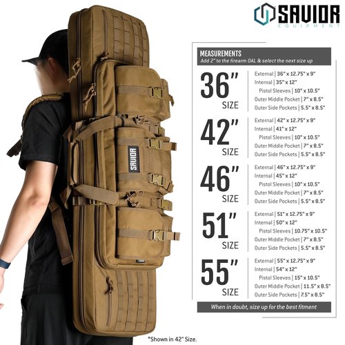 Savior Equipment American Classic Double Long Gun Bag Transportation Case w/Backpack Strap, 36 Inch Tan