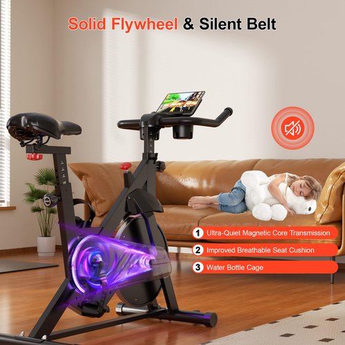 Exercise Bike, 32-Level Magnetic Resistance Stationary Bikes for Home, Low Noise Indoor Cycling Bike with 300lbs Weight Capacity, Workout Bike with Pad Mount, LCD Monitor and Cup Holder for Home Gym