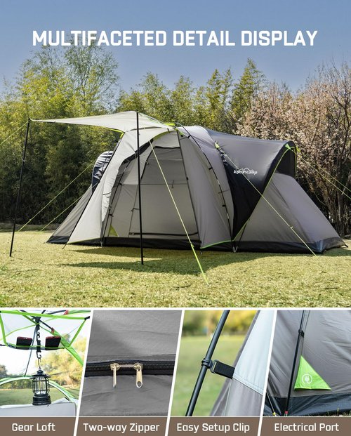 LOYEAHCAMP 8 Person Larger Extended Dome Camping Tent with 3 Rooms, Waterproof Semi-Freestanding Family Outdoor Tent with Spacious Interior and Mesh Windows